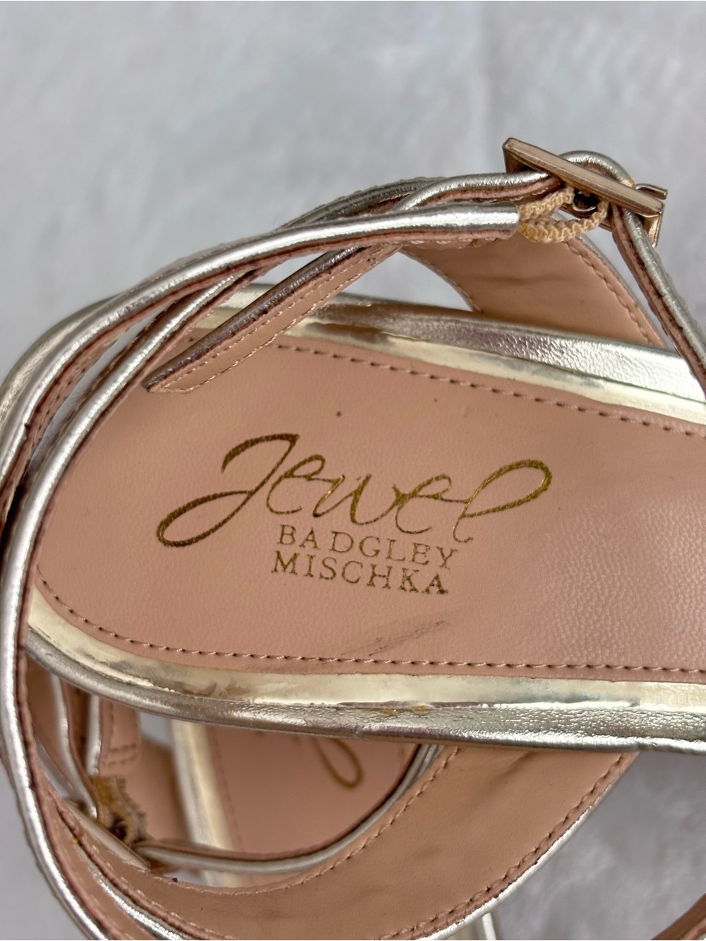 JEWEL BADGLEY MISHKA Charisma Gold Kitten Heel Ankle Strap Sandal--NEW--11 - Picture 8 of 13